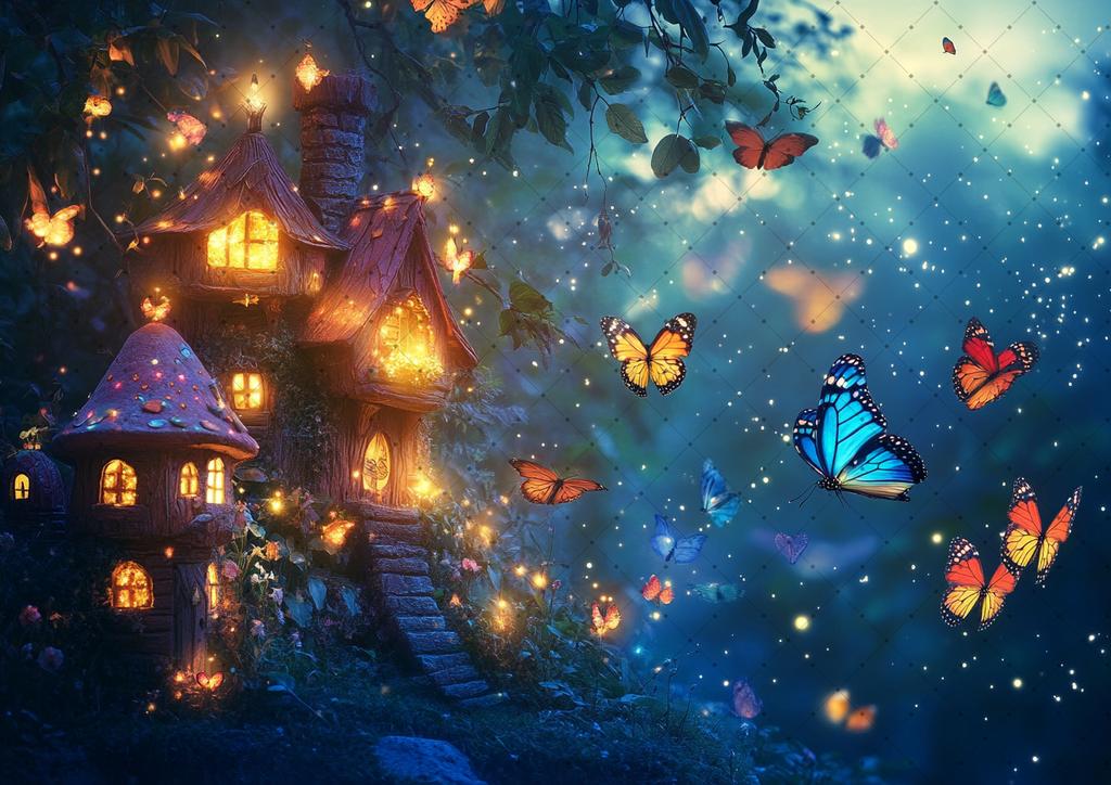 Fairy forest Glitter tree background Magic Forest night Butterfly photography birthday background party photo shoot decoration