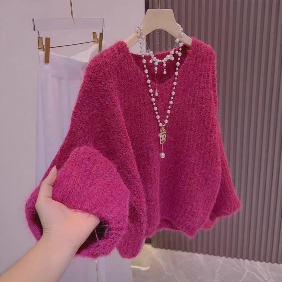 Autumn and Winter  V-neck Knitted Sweater Korean Loose Thick Long Sleeved Sweater for Women Design Sense