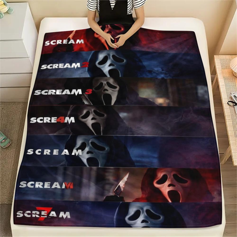 1PC Scream Print Flannel Blanket, High quality Comfortable for All Seasons, Home Decor, Warmth and Comfort, Perfect for Christmas Gifts