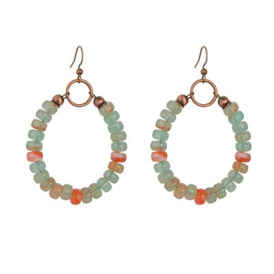 Bohemian Style Colored Glass Bead Ring Pendant for Women's Earrings, Environmentally Friendly Alloy Earrings