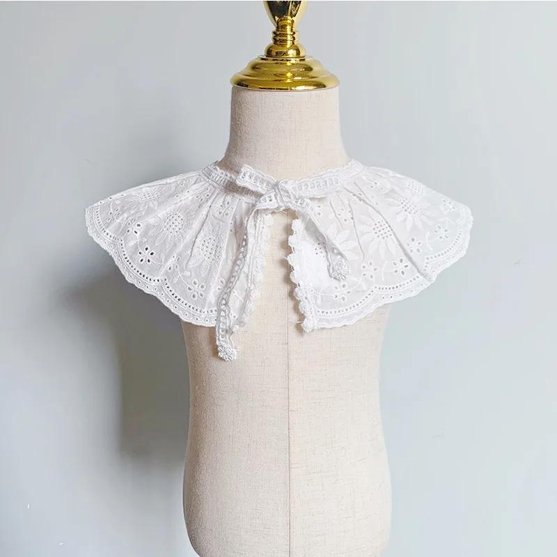 Baby Bib Lace Up Scarf Shawl Cotton Children's Detachable Collar Hollowed Out Female Baby Bib Scarf Children's Accessories 3-8Y