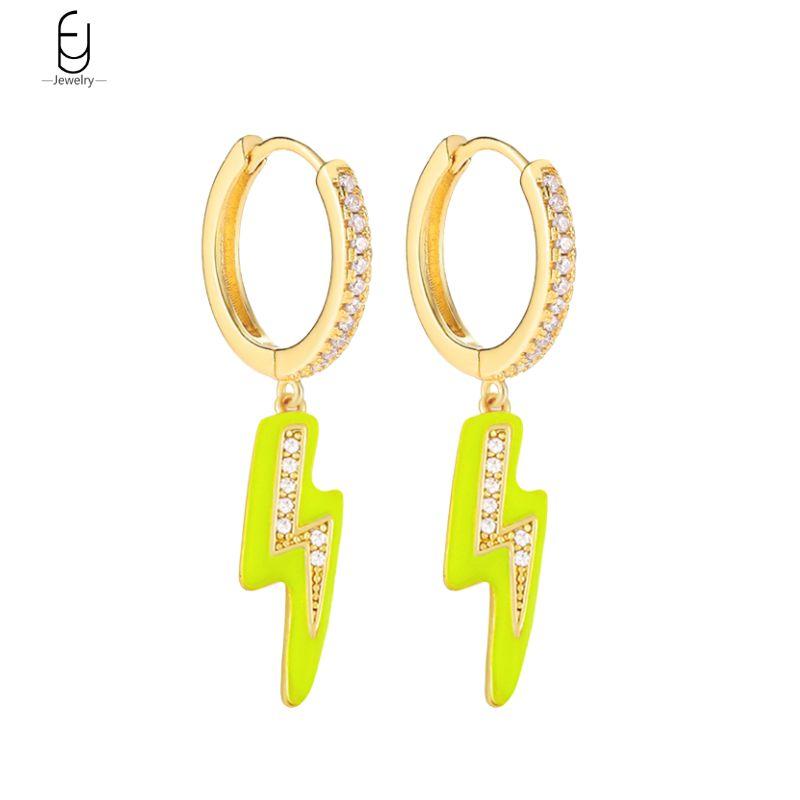 925 Silver Needle Vintage Gold Earrings for women Fashion Lightning Pendant Hoop Earrings Wedding High Luxury Jewelry