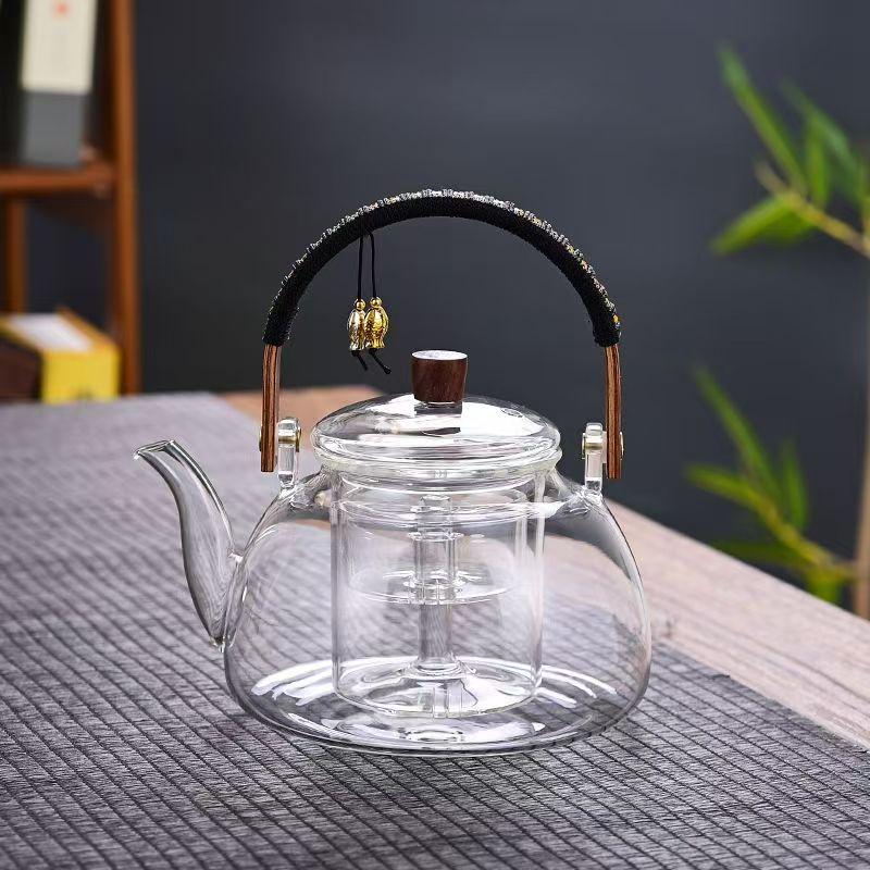 Half-Moon Handle Stovetop Tea Kettle with Glass Infuser - Household Water Boiler & Tea Brewing Pot, Perfect Tea Set Gift