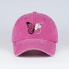 Butterfly and Daisy Print Washed Baseball Cap – Adjustable Unisex Retro Floral Sun Hat, Perfect for Camping and Vacations