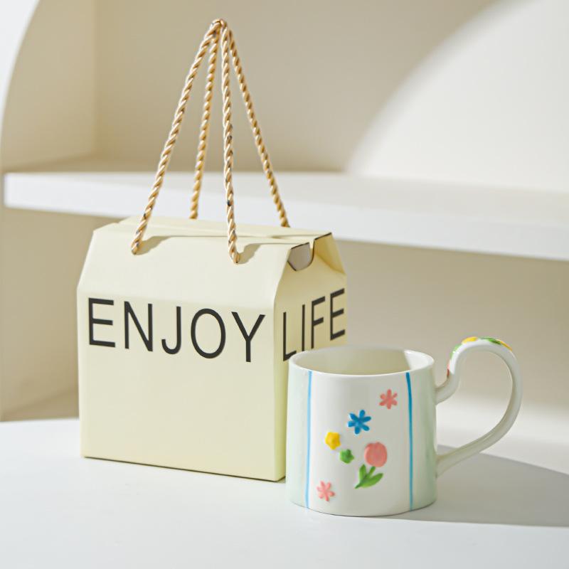 Ceramic Flower Mug Household High-value Women's Hand Cup Breakfast Cup Girl Heart Milk Cup Water Cup Underglaze Color