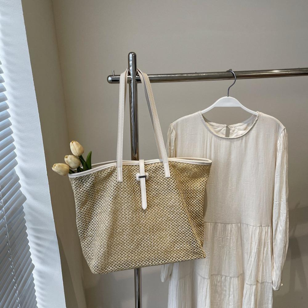 

Бохо соломенная сумка-тоут пляжные сумки через плечо простая плетеная соломенная сумка для женщин белый