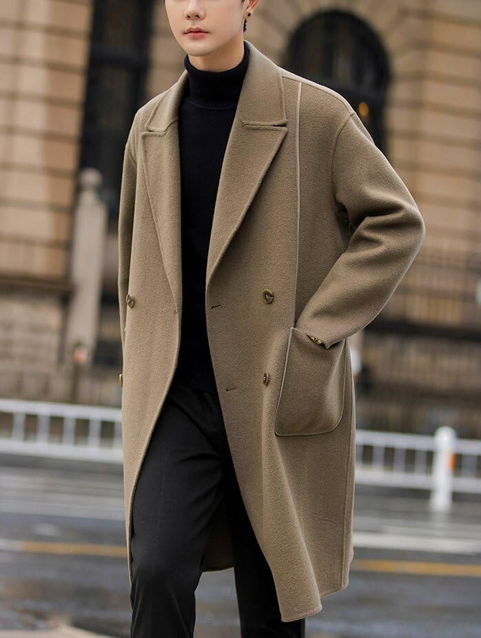 Poperdision Long Business Wool Chesterfield Plus Loose Long Oversized Gray Men's Coat, Coat, Autumn/Winter Coat, Jacket, Coat, Sizes, Fit, Stylish,