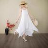 2025 Summer Cotton Linen Dual-Layer Midi Dress - Irregular Hem Literary Style