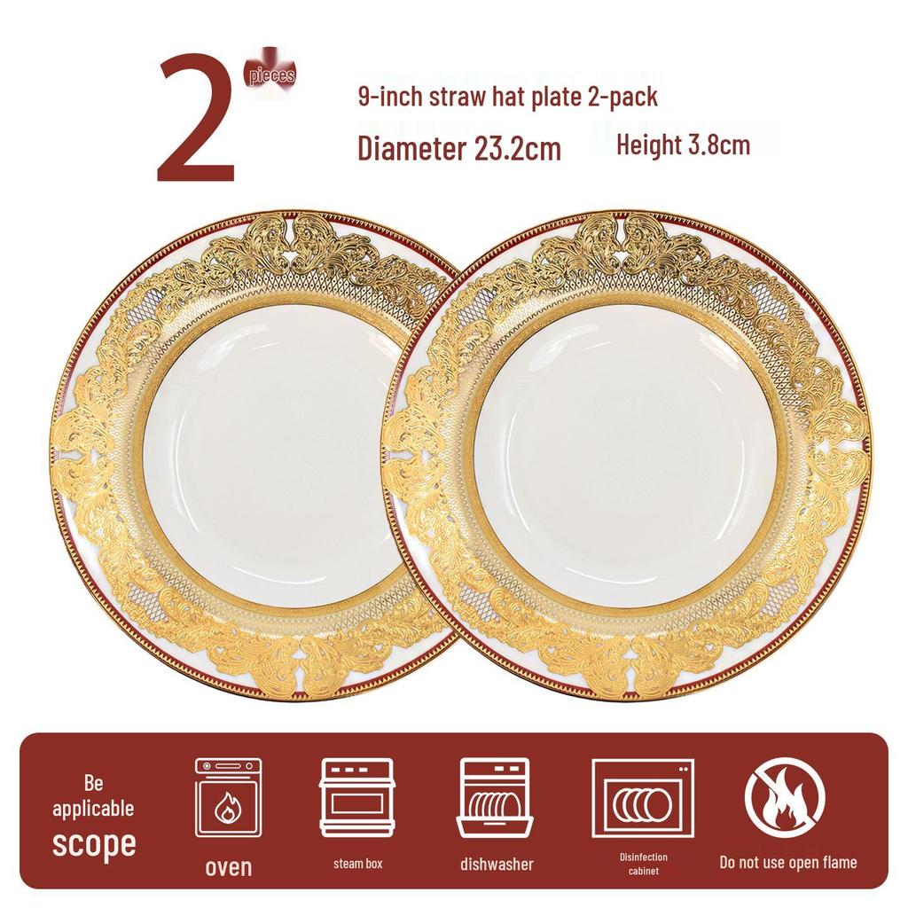 Europäisches Luxus Gold Knochenporzellan Schüssel & Teller Geschirrset