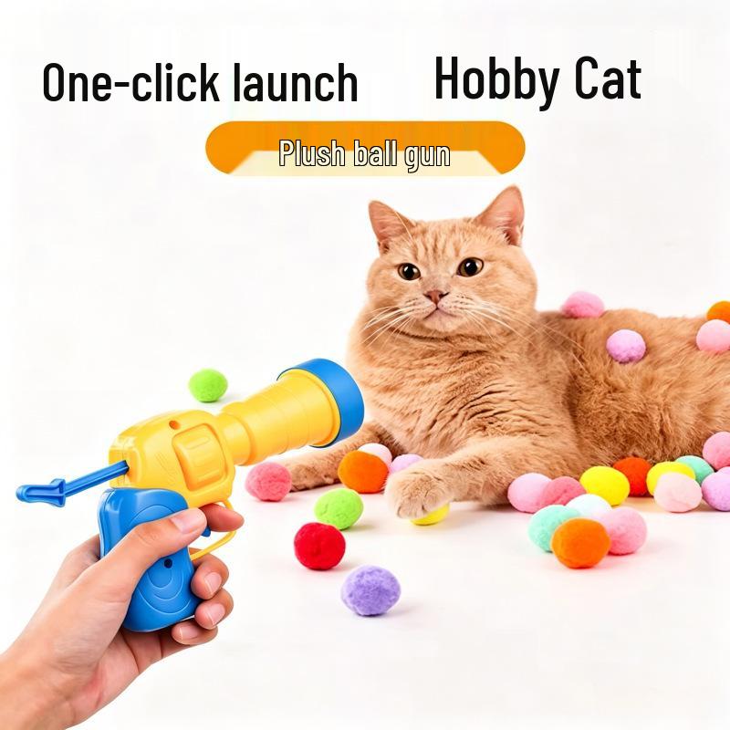 Plush Ball Launcher: Cat Self-Entertainment Toy with 3cm Silent Fur Ball