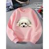 European sizes Fluffy White Puppy Print Kids' Fashionable crewneck sweatshirt,   children's long sleeved, casual multi colored   Children's clothing