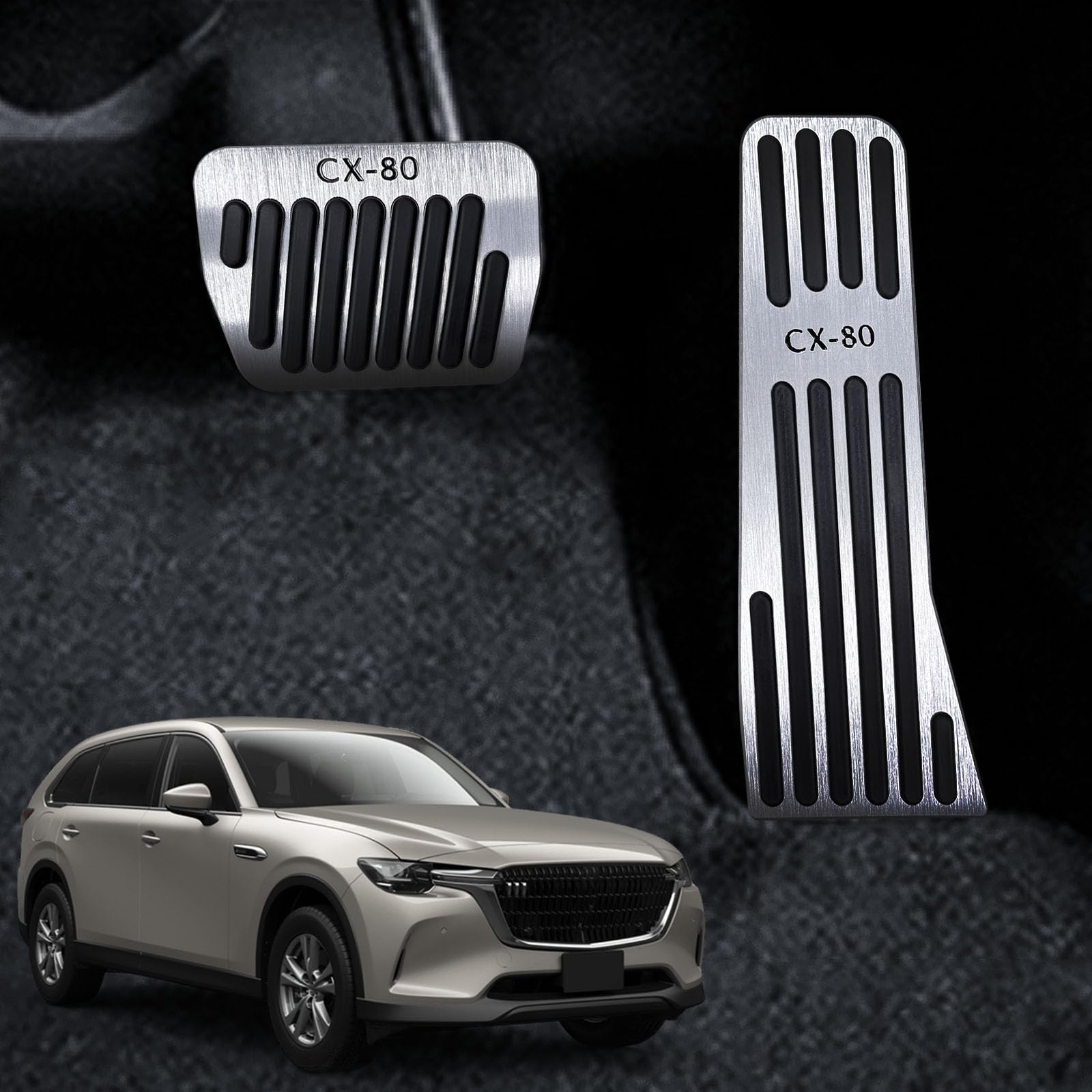 

HUDIY Aluminum Pedal Covers for Accelerator and Compatible with 2024 and Aluminum Accelerator and Brake Pedal and Includes Set of 2 CX-80 Brake, CX-80