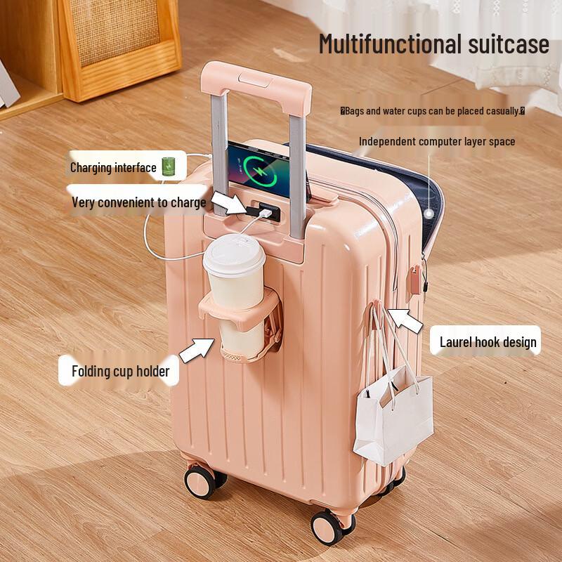Lishen Front-Opening Travel Suitcase with USB & Cup Holder