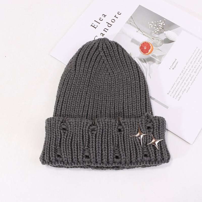 Hat Men and Women Stars Ripped Wool Hat Japanese Pointed Knit Hat Autumn and Winter Warm Pullover Cold Hat