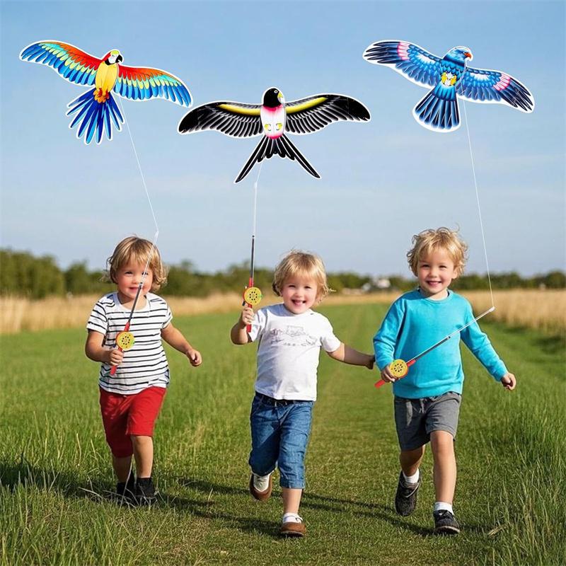 Mini Fishing Rod Kite For Kids Vivid Butterfly Swallow Parrot Easy To Fly Family In Spring Outdoor Fun Sports Toys Kites