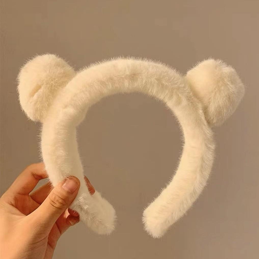 Plush Cute Hair Band Little Bear Ears Cartoon Hair Hoop Solid Color Facial Wash Headwear Women Sweet Hair Accessories