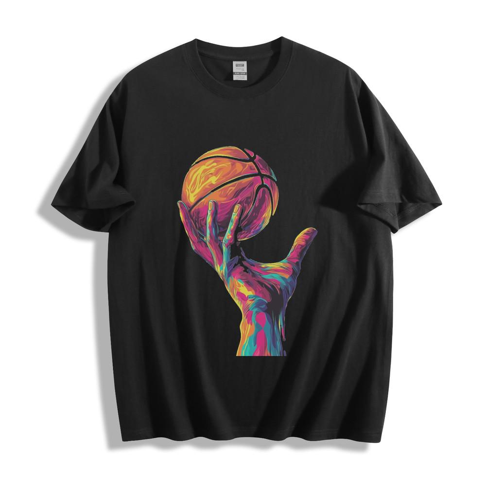 Basketball Glow T-Shirt - Vibrant Rainbow Hand Design Unisex Tee