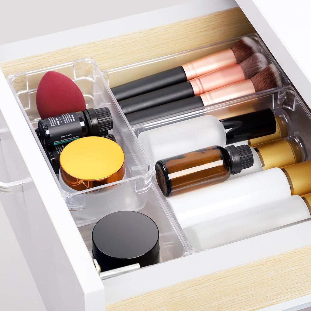 16pcs Drawer Organizer Set Transparent Office Desk Drawer Dividers Trays Dresser Storage Bins Separation Box