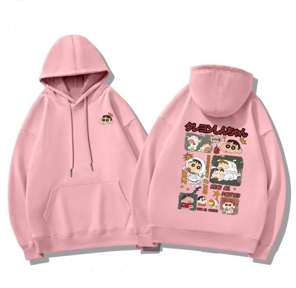 Korean version of cartoon crayon small hooded sweater women's autumn and winter models popular simple and loose trendy brand velvet jacket