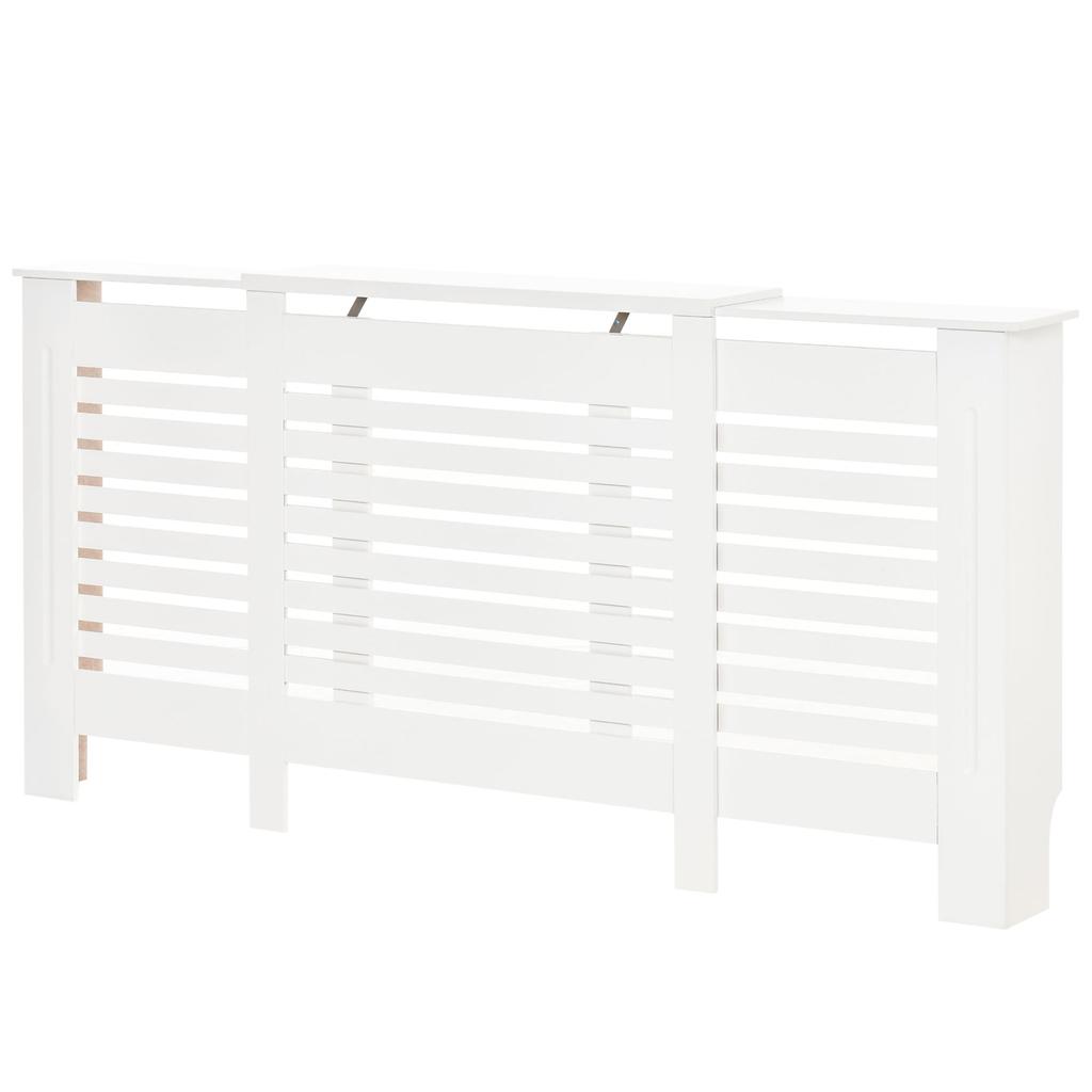 Radiator Cover Furniture Adjustable Width and Upper Shelf In MDF and Wood, 140-202x19x82.5cm, White