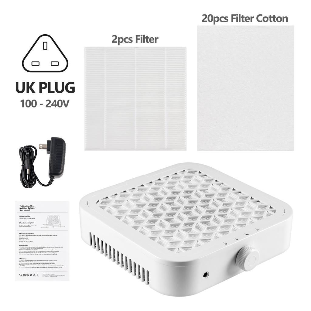 12000RPM Suction Powerful Nail Dust Collector Brushless Nail Dust Extractor Nail Art Manicure Fan Vacuum Cleaner With 2 Filter