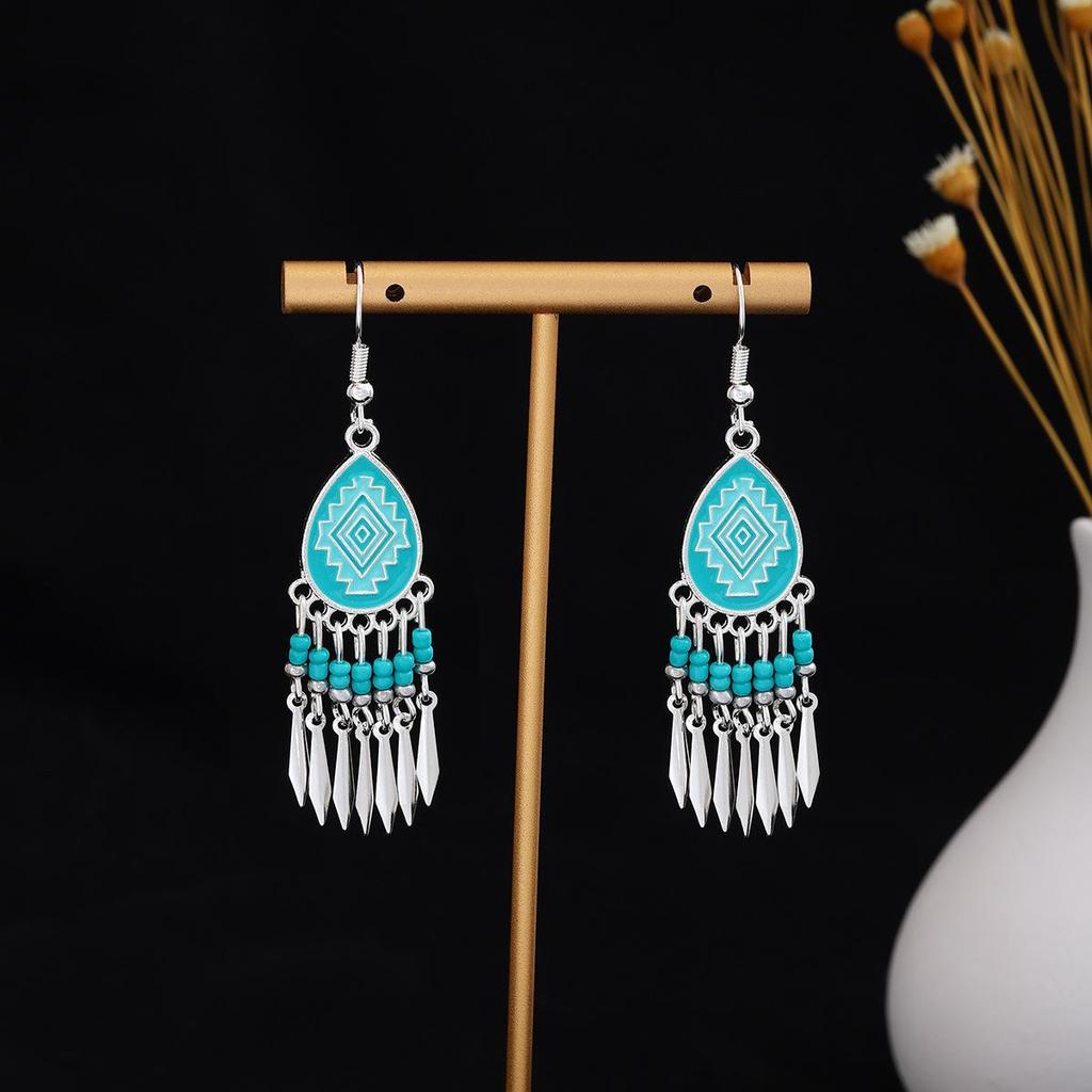 Vintage Ethnic Miao Silver Teardrop Tassel Earrings