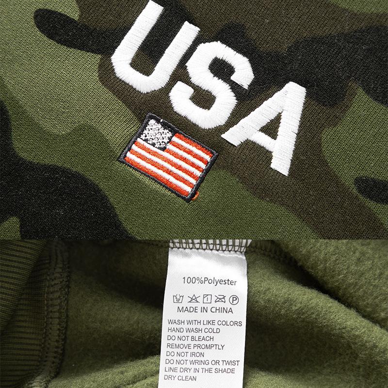 Men's Camouflage Printed Letter Embroidered High-weight Hoodie, Men's Trendy Sporty Casual Hoodie