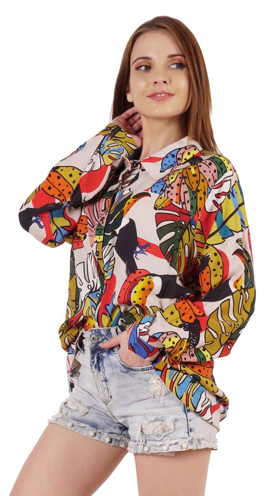 Inkmeso Printed Long Sleeve Oversized Shirt For Women S Loose Fit Button-Down Shirts