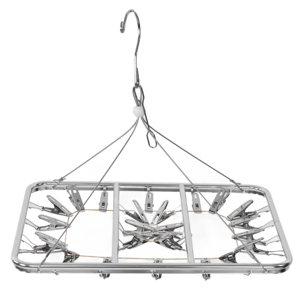 Multifunction Aluminum Alloy Laundry Drying Rack with 26 Clips for Socks Underwear Scarf Gloves