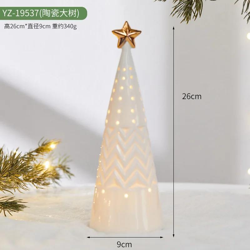 Durable2026 New Christmas Tree Hut Ceramic Villa Creative Luminous Snow House Christmas Scene Arrangement Atmosphere Ornament