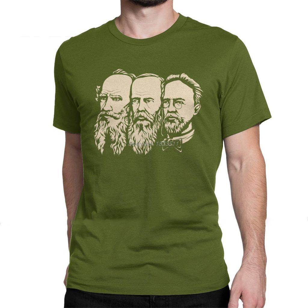 Men TShirt Russian Tolstoy Dostoevsky Chekhov Funny Pure Cotton Tees Short Sleeve Communist T Shirts Harajuku Streetwear