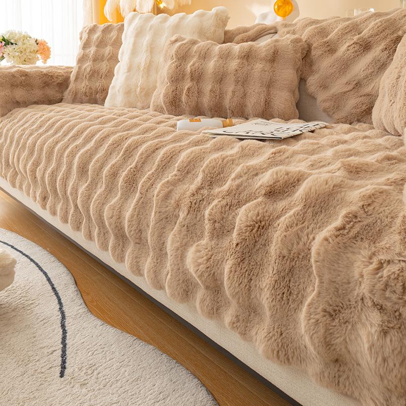 Cat-like Rabbit Plush Sofa Cushion Living Room Winter Thickened Sofa Cover Plush Cushion Sofa Cover Four Seasons