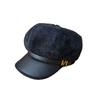 French Vintage Suede Splicing Leather Brim Newsboy Octagonal Ladies Brimmed Beret Internet celebrity Fall/Winter