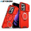 KEYSION 360° Ring Stand Phone Case for OPPO Reno13 Pro 5G Slide Camera Protection Magnetic Shockproof Cover for OPPO Reno13 F 5G