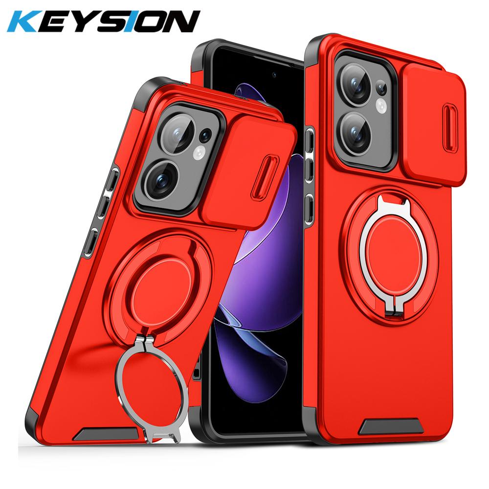 KEYSION 360° Ring Stand Phone Case for OPPO Reno13 Pro 5G Slide Camera Protection Magnetic Shockproof Cover for OPPO Reno13 F 5G