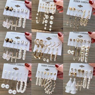 12PCS 17KM Fashion Pearl Hoop Earrings Set for Women Geometirc Gold Metal Circle Hoop Earrings Brincos 2021 Trend Jewelry Gift