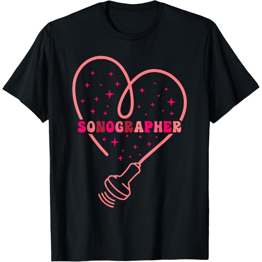 Sonographer Heart Valentine s Day Ultrasound Technologist Cotton Men T Shirt S чёрный