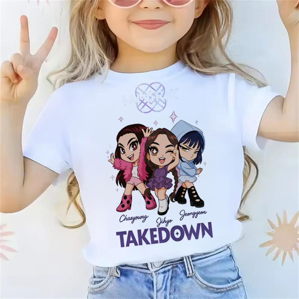 Movie KPop Demon Hunters T-shirt Summer Short Sleeve Tee for Casual Loose Girl Boy Cotton Printed Tops