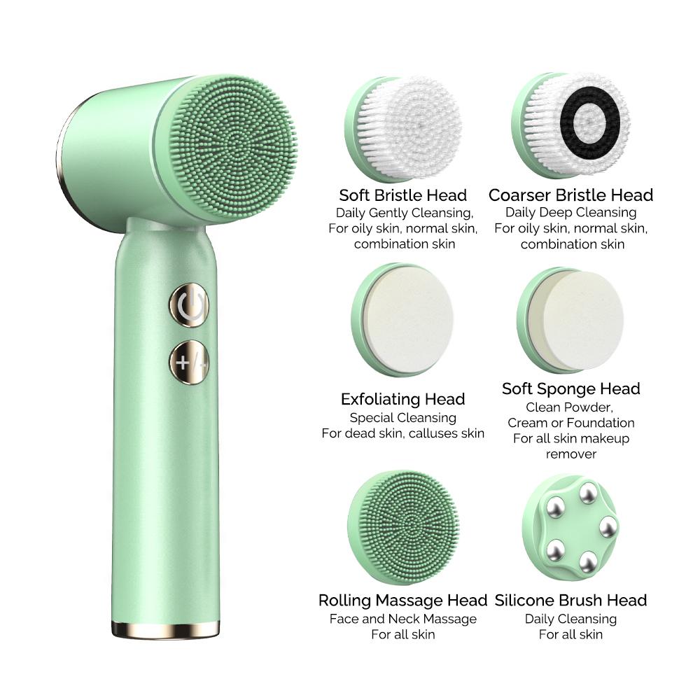 LED Electric Facial Cleansing Brush 6 In 1 Face Cleaner Blackhead Removal Pore Clean Skin Rejuvenation Beauty Care Device Tools