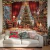 1Pc Christmas Decoration Tapestry, Home Decoration Christmas Tree, Window And Forest, New Year Photography Background Tapestry,