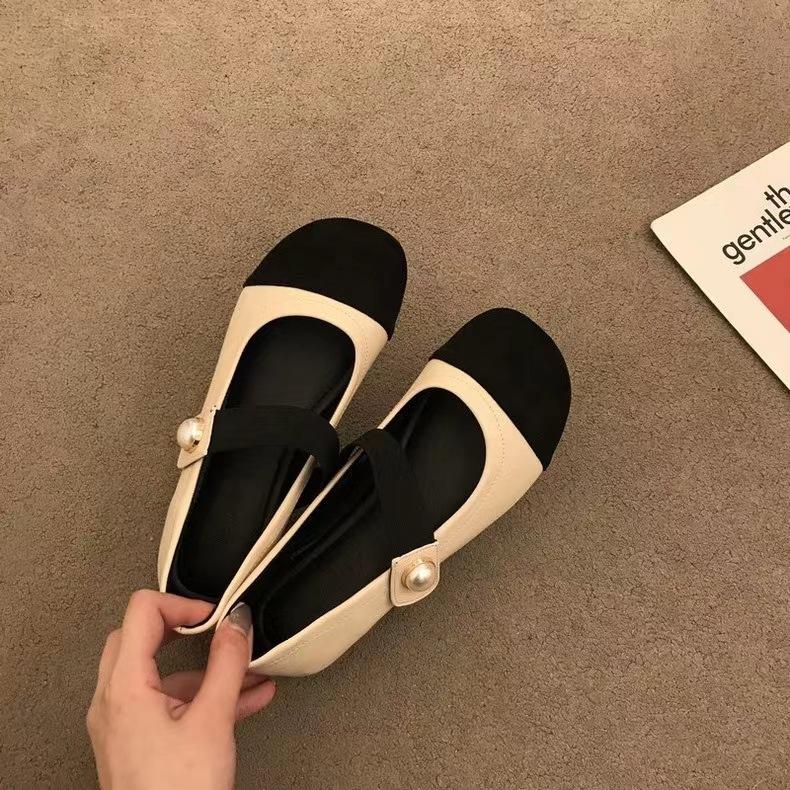 2025 Spring One-word with Mary Jane Women's Shoes Small Thick Heel Square Head Shallow Mouth Single Shoes