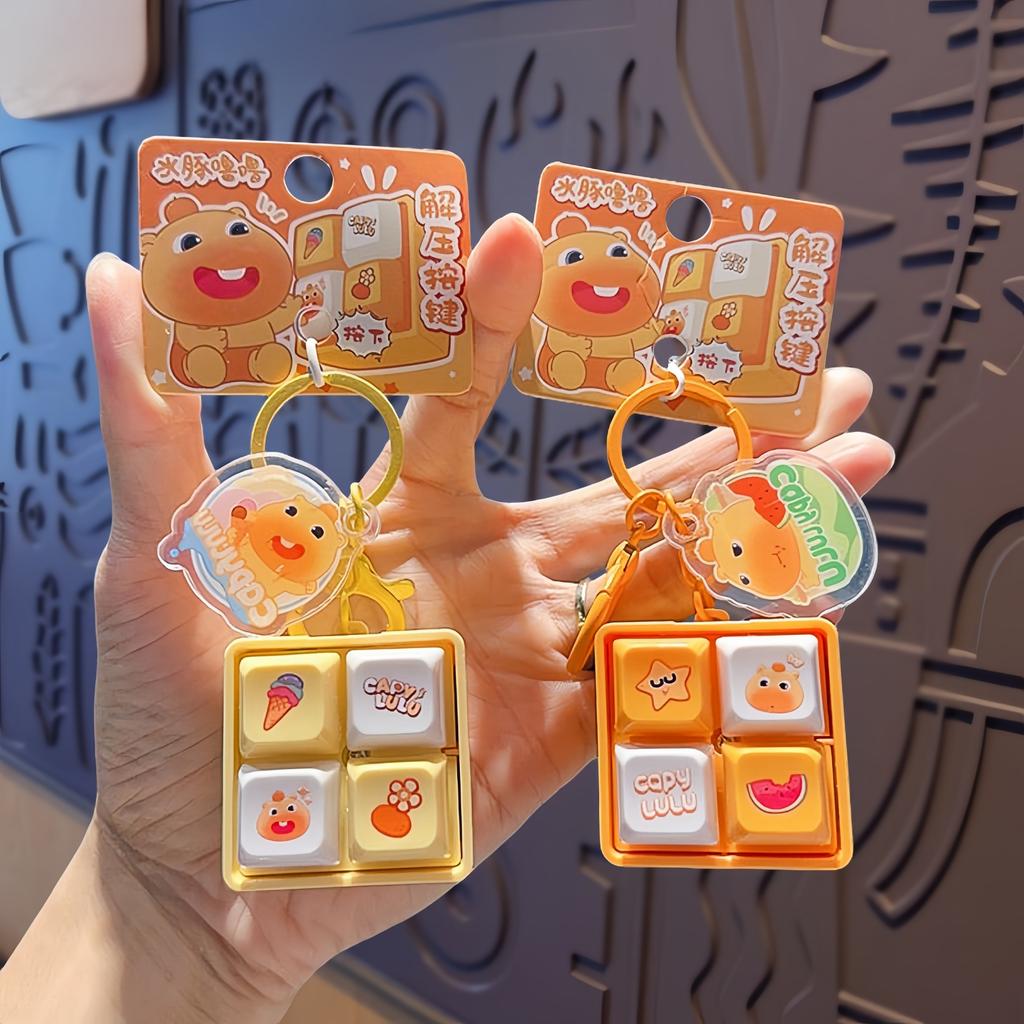 Capybara Four-Key Keychain, Light-Up Stress-Relief Keyboard, Bag Pendant, Sound-Making Toy, Stress-Relief Toy