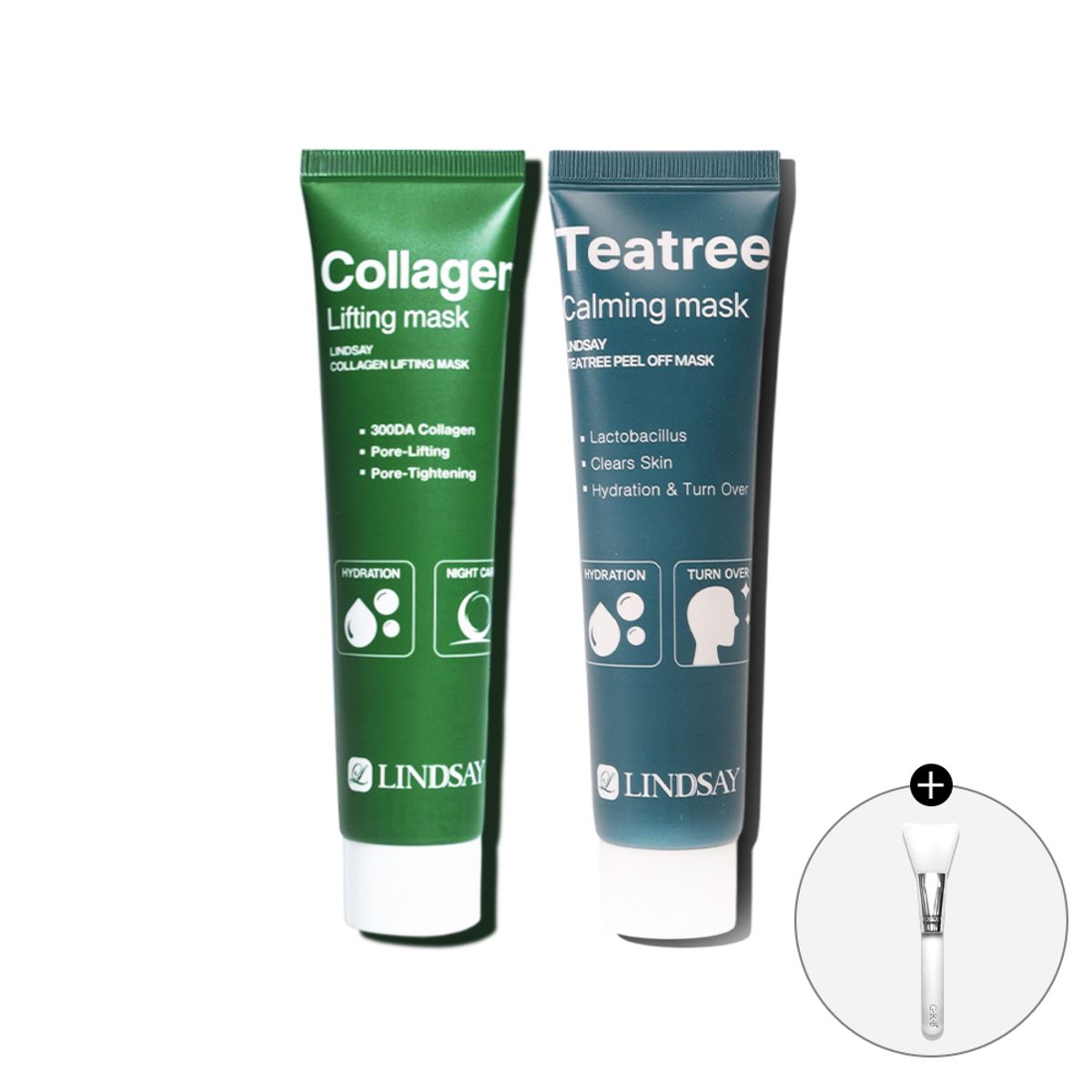 Cooling Soothing Moisturizing Turnover Tea Tree Calming Mask Peel-Off Pack + Collagen Lifting Wrapping Mask Radiance Pack + Free Silicone Pack Brush