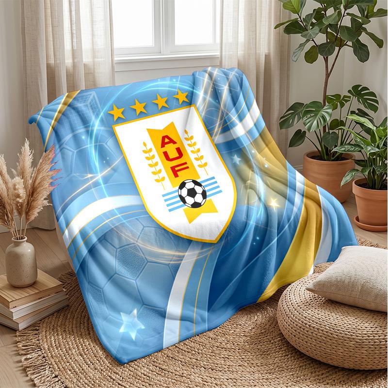 Uruguay Football Printed Flannel Blanket Skin Friendly Warm Decorative Throw for Indoor Couch Bed Daily Use