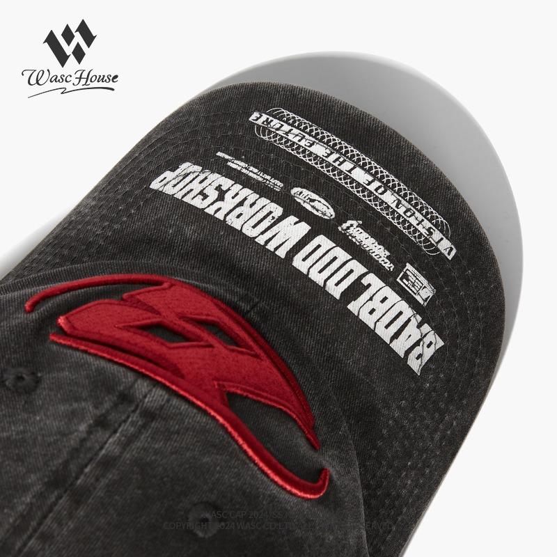 Letter embroidery washed soft top baseball cap couple trendy brim print old retro cap