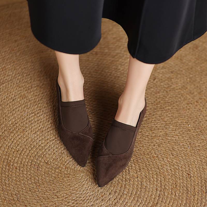 Krazing Pot Sheep Suede Autumn Winter Shoes Stiletto Med Heels Size 43 Size 42 Pointed Toe Deep Mouth Pumps