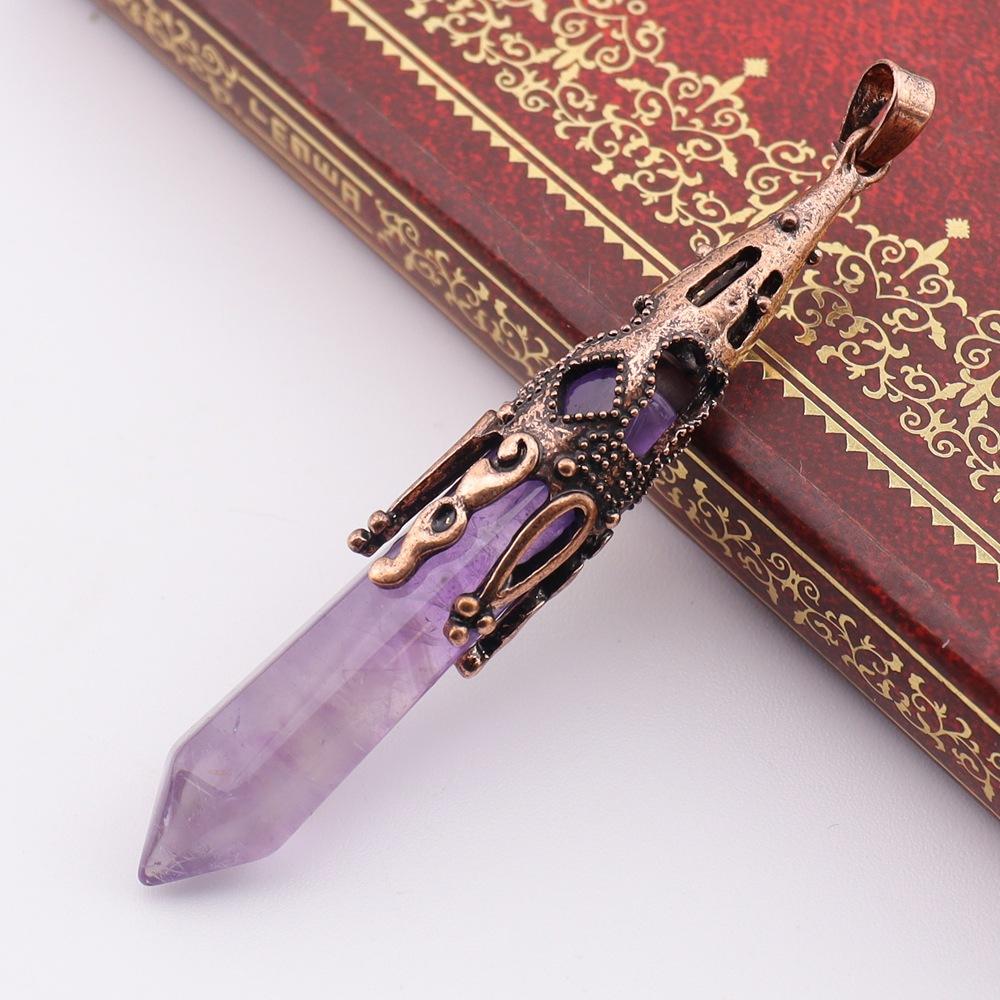 Natural Stone Crystal Single Pointed Hexagonal Column Yoga Jewelry Hexagonal Pyramid Pendulum Pendant Necklace Sweater Chain N762
