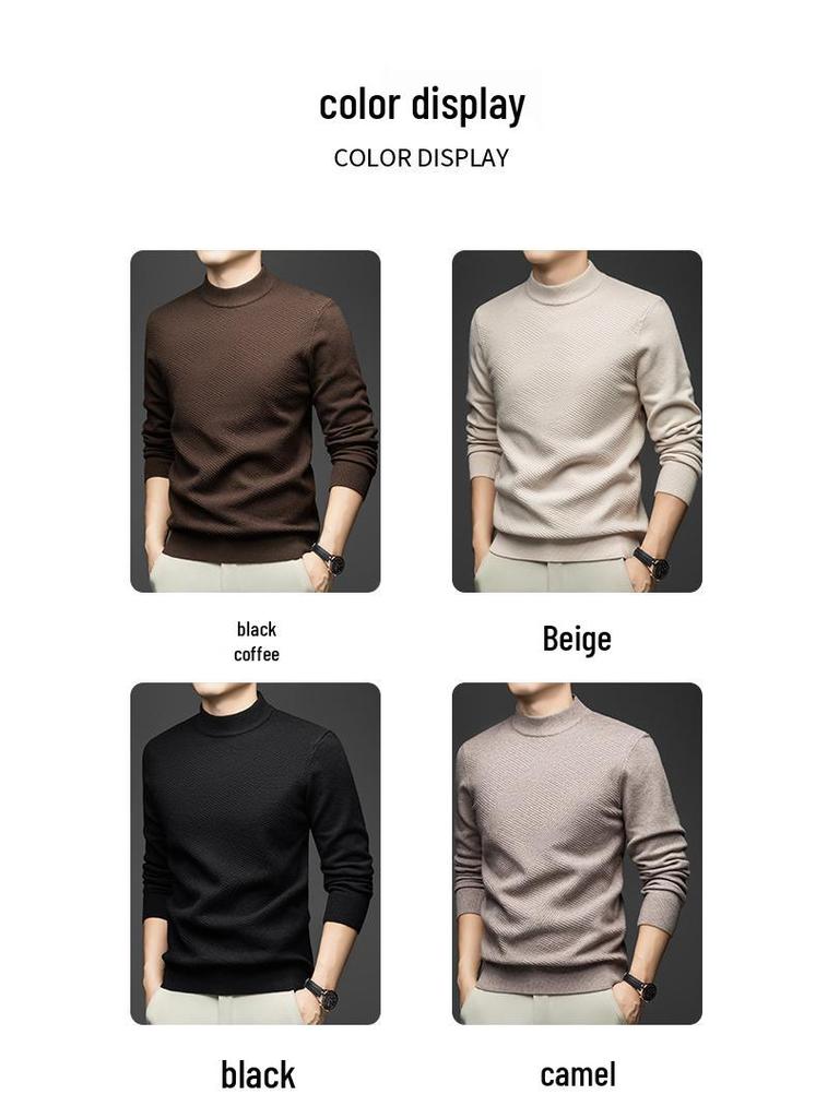 Men's High Collar Jacquard Knit Sweater - Autumn/Winter Business Casual