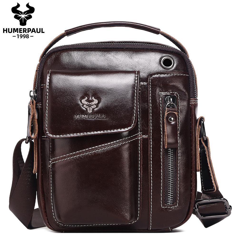 Humerpaul Men Leather Messenger Bag Multifunctional Shoulder Bag Handbag Briefcase Travel Backpack