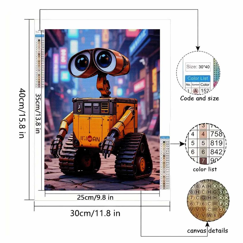 Full Round Diamond Painting Poor Wall-e Art Rhinestone Picture Mosaic DIY 5D Cross Stitch Embroidery Home Decoration